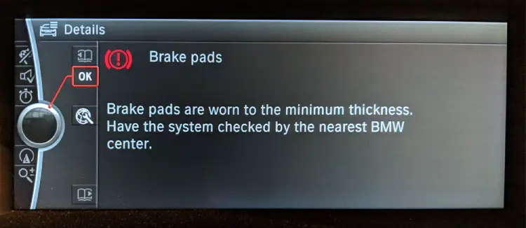 brake pads warning message on BMW