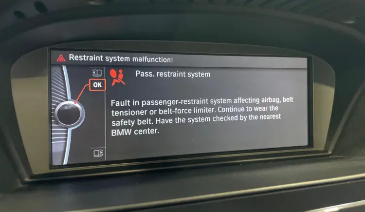 passenger restraint system malfunction bmw