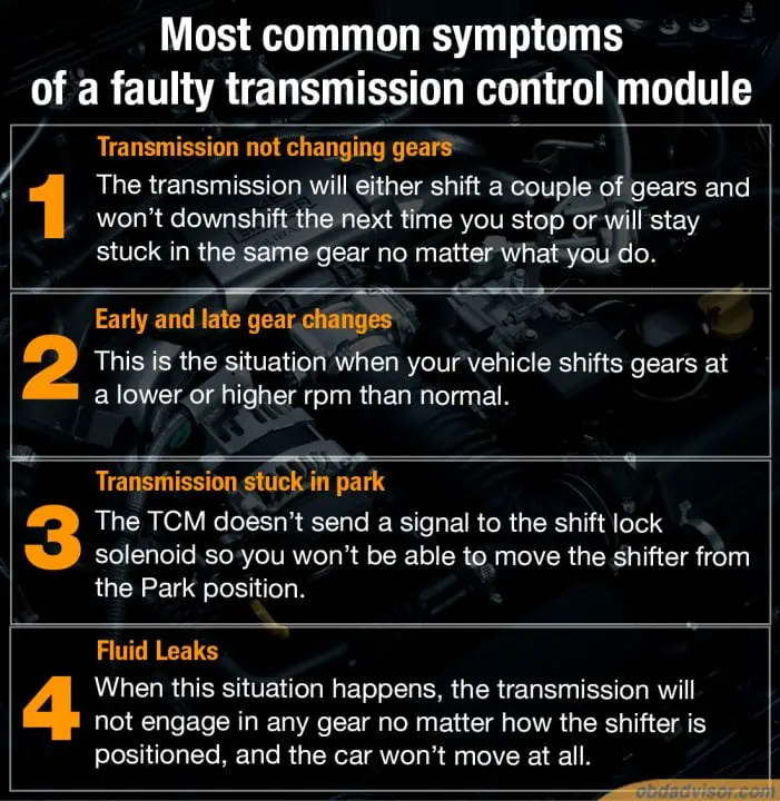 Some common symptoms that warn you about a faulty transmission control module