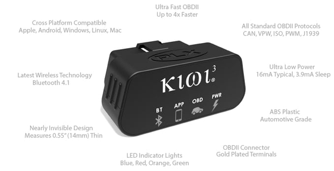PLX Kiwi 3 obd2 bluetooth adapter offers the best support features for iOS devices.