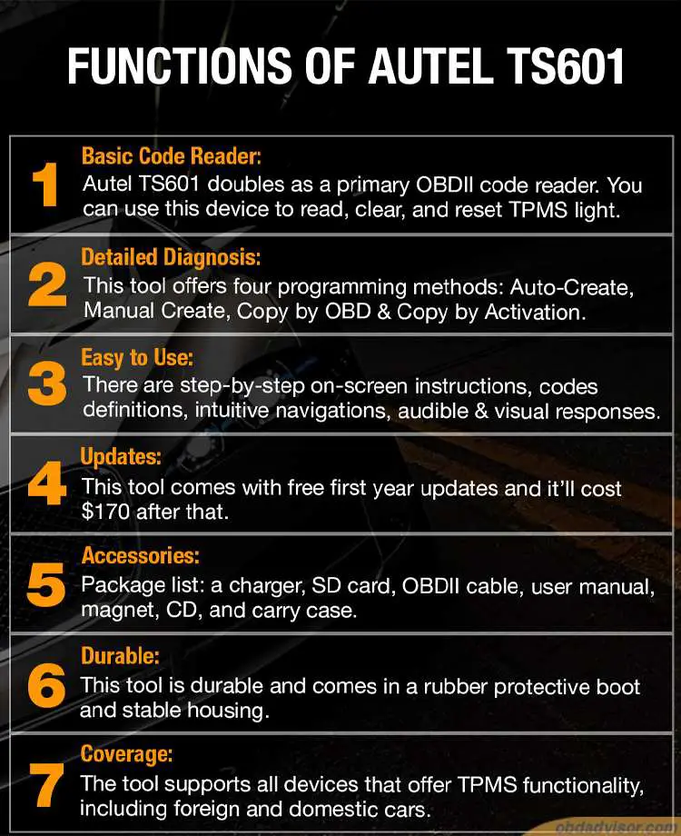 The functions of Autel TS601