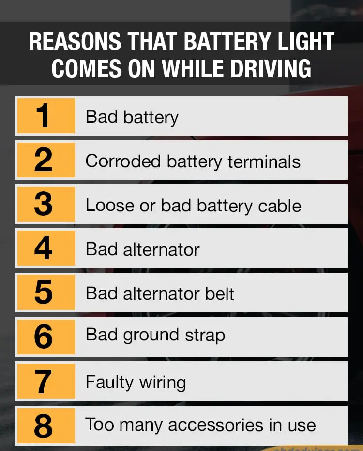 reasons that battery light comes on while driving