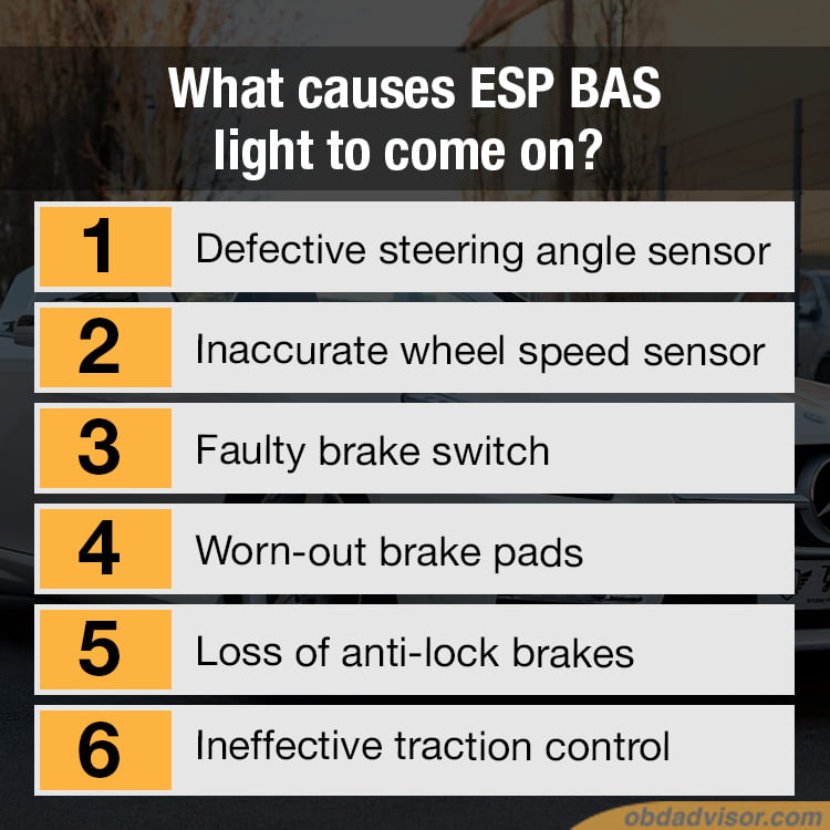 what causes esp bas light to come on
