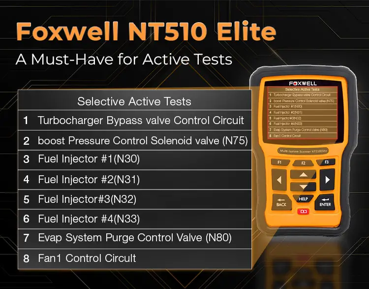 Foxwell NT510 makes it easy to check electronic components with bi-directional control function.